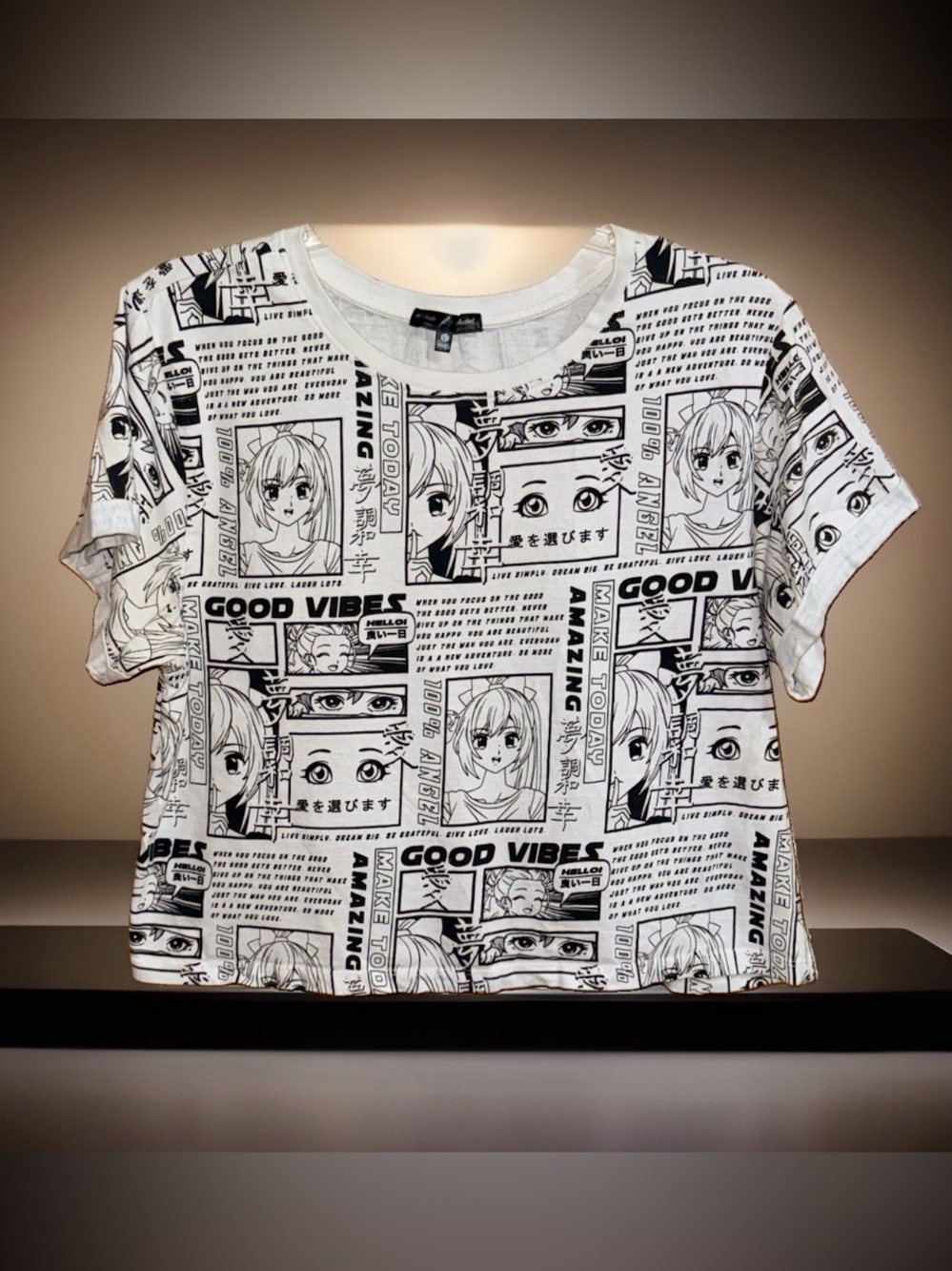Attitude NOT Included White Graphic 'Good Vibes' Manga Tee-L-EC